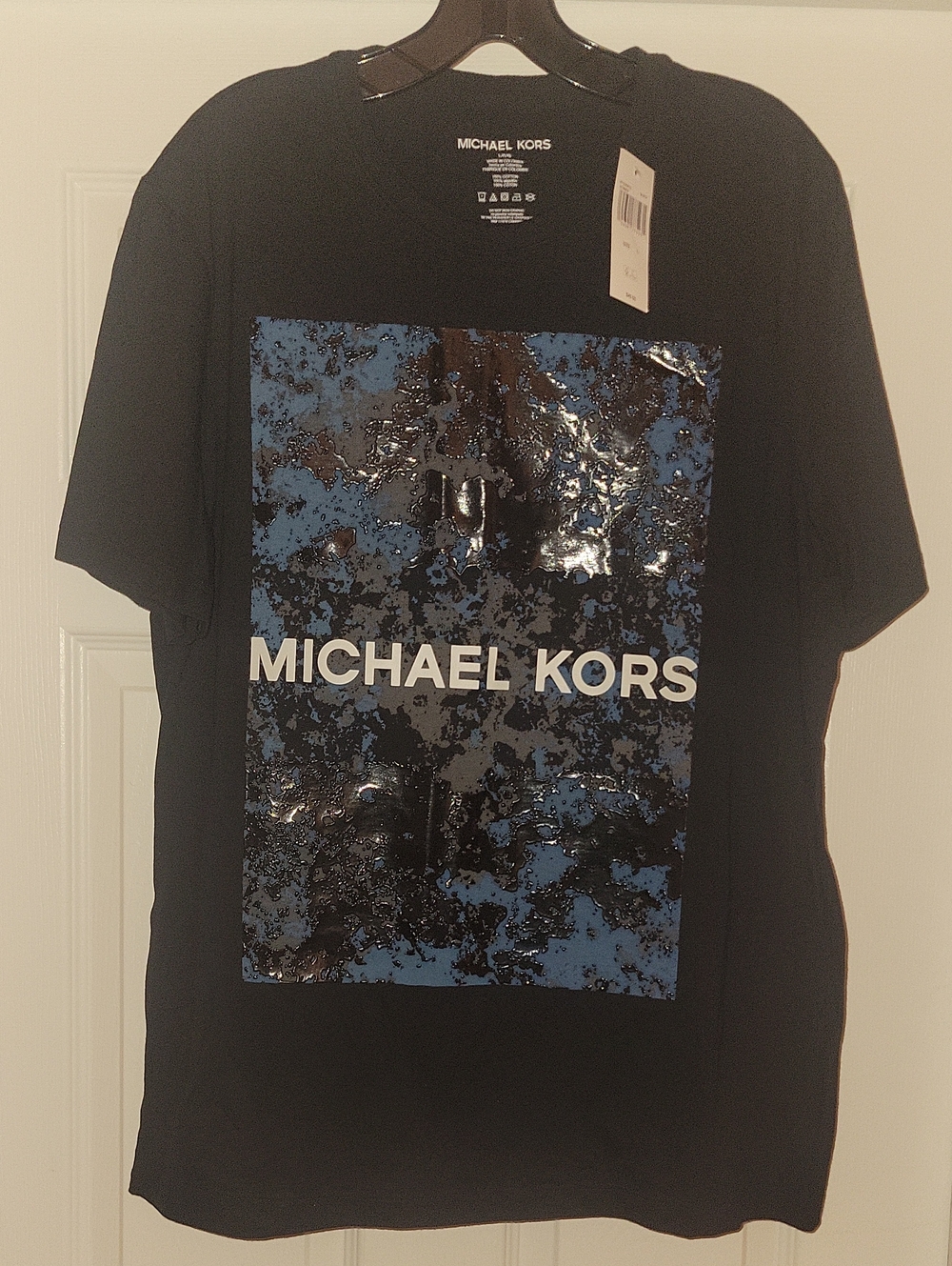 Michael Kors Black Short-Sleeve Tee with Blue Graphic Logo